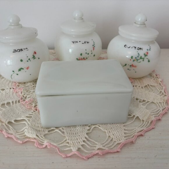Vintage Milk Glass Nursery Dresser Set - Picture 3 of 14